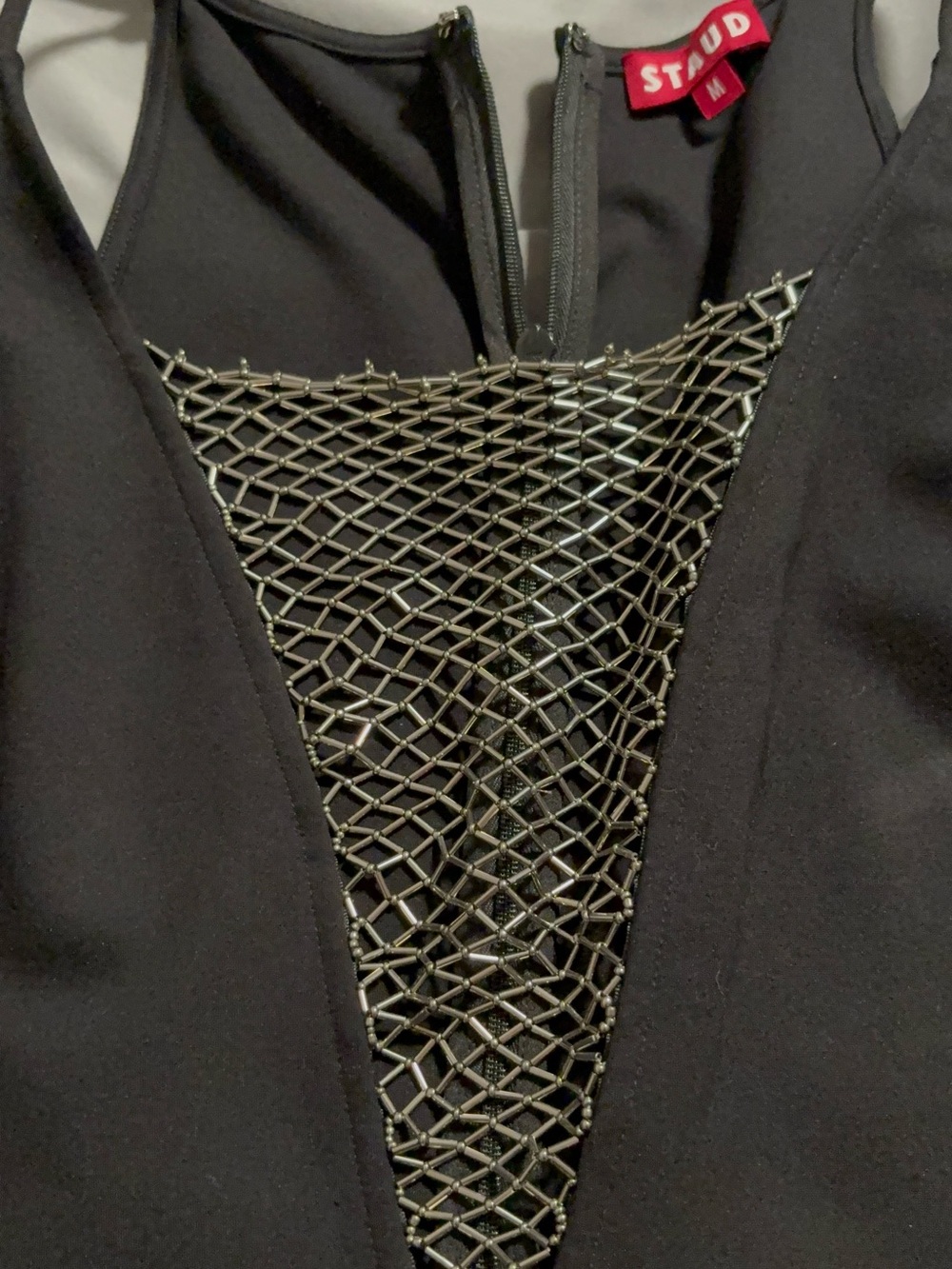 STAUD Black Dress with Silver Mesh Inset
